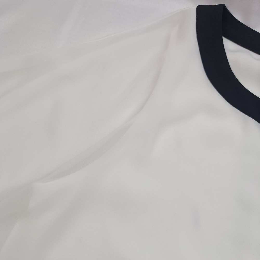 Joseph Ribkoff White Black Contrast Trim Bubble Hem Blouse Womens M Office Glam - Picture 3 of 7